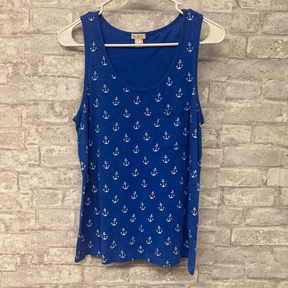 J. Crew Anchor Print Sleeveless Tank Women’s Small Blue White Top‎